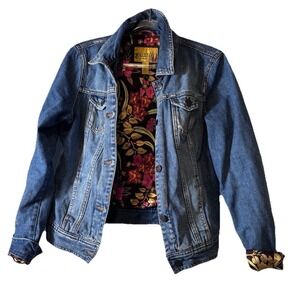 VTG Women's Hollister Distressed Denim Jacket  Size Large Boho Hippie Festival